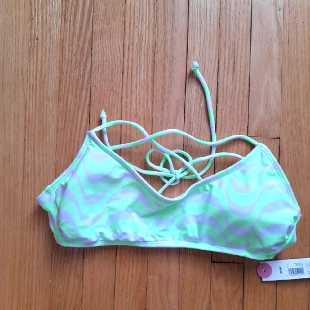 Green and White Bikini Top